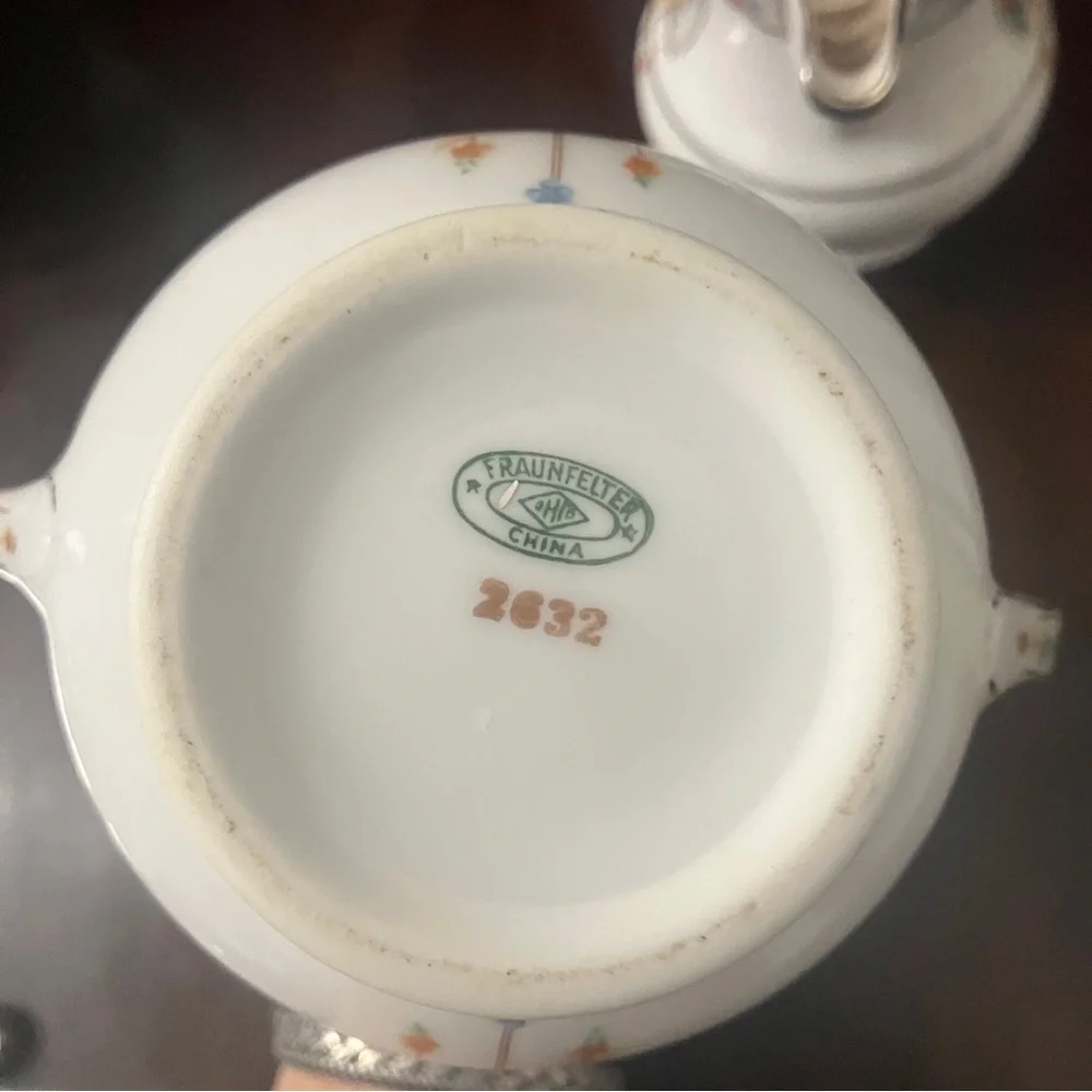 Vtg 1930s Fraunfelter Art Deco Royal Rochester Golden Pheasant Creamer & Sugar